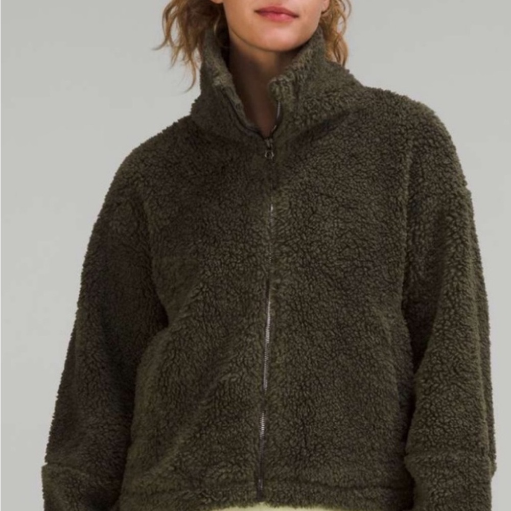Women's Olive Green Sherpa Jacket - Picture 9 of 9